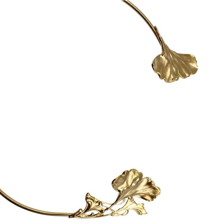 Collier tour de cou feuilles de Ginkgo doré à l'or 24 carats